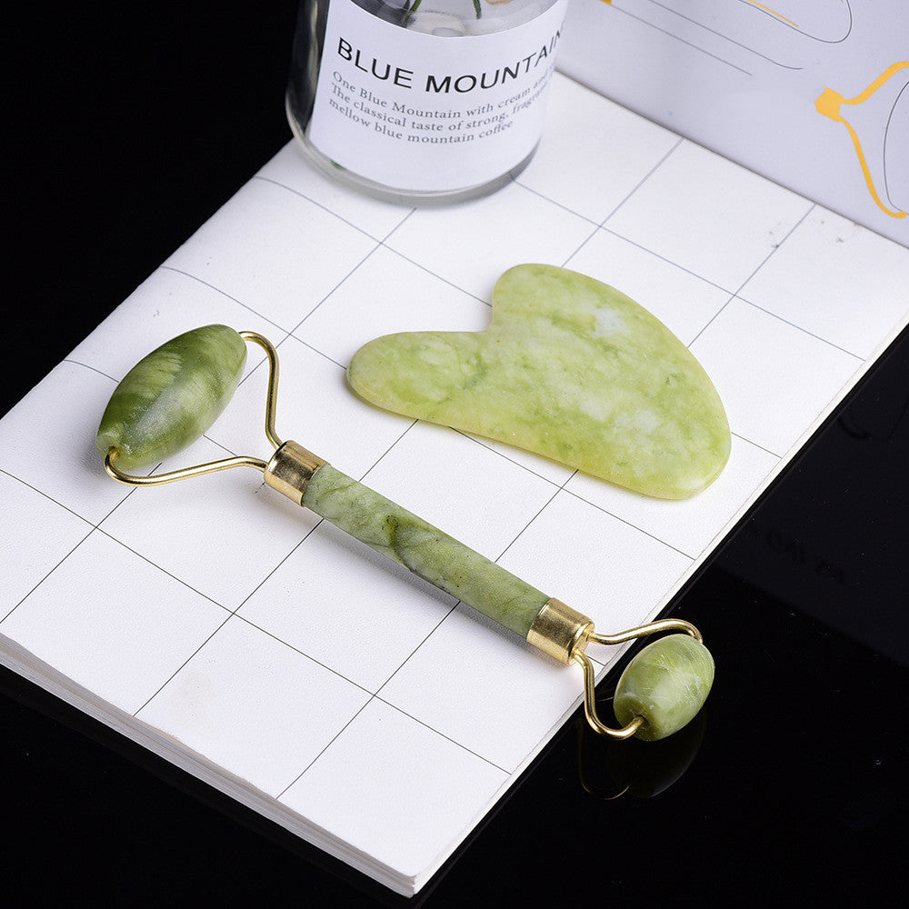 Gua-Sha With Jade Roller Made From 100% Natural Jade Stone